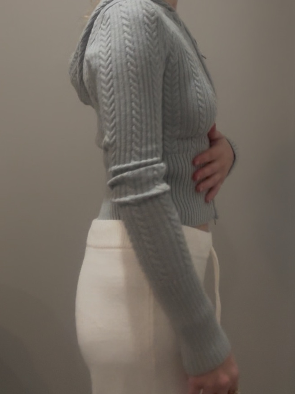 Garage Spring Gray Cable-Knit Zip Hoodie Sweater - Picture 6 of 8